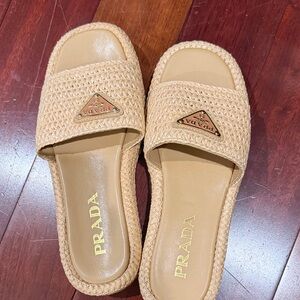 Prada Tan Woven Sandals